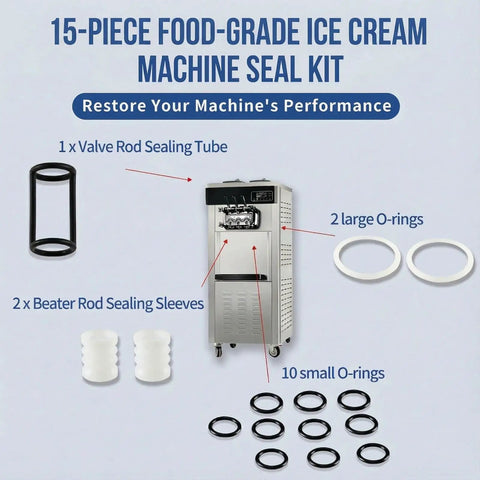 Soft Serve Ice Cream Machine Parts Kit 15-Piece Replacement Set With Gaskets O-Rings And Seals For Vevor And YIKAFU Ice Cream Makers