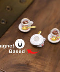 Whimsical Cherries Floral Tea Cup And Coffee Set With Magnetic Hinge Topper For Doors, Miniature Ceramic Figurine Door Decor