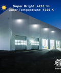 Full Cut Off LED Wall Pack 70W Outdoor Flood Light Delivers 8,400 Lumens At 5000K A Real Power Move Replacing 400W HPS HID IP65 Waterproof Exterior Fixture For High Efficiency And Daylight White Glow illuminating a large warehouse exterior