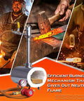 Gas Forge With Single Burner Portable Blacksmithing Kit for Knife Making, shown with smithing scenes, oval stainless steel design.