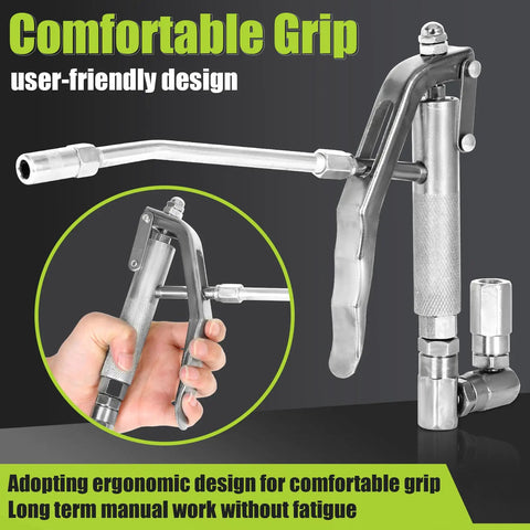 Heavy Duty Grease Gun Control Handle Valve For High Pressure 7500 Psi With 1/4 Inch Thread, 18 Inch Flexible Interface, A4-Jaw Coupling, 360 Degree Rotation And Spring, Built For Fast, Smooth, And Reliable Lubrication, steel grease gun handle