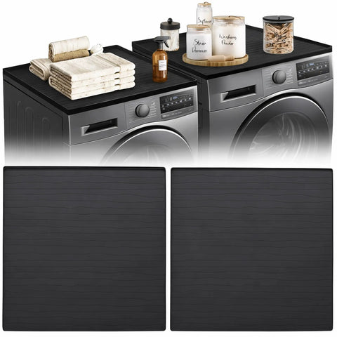 Set Of Two 25X25 Inch Washer And Dryer Top Protector Mats, dark gray, silicone, used on washer dryer surfaces for organization.