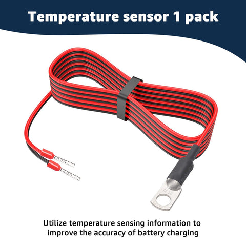 Front view of red and black temperature sensor cable (1-pack) with ring-terminal end and dual blade connectors.