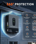 Powerhouse 12000W Hybrid Solar Inverter mounted on house wall with protection features displayed