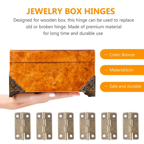 Small Miniature Iron Hinges With Screws INOOMP For All You DIYers 1.2 Inch Rounded Corner Chest And Jewelry Box Hinges displayed