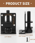 Four Pack Adjustable Furniture Levelers L Shaped 2 Point 2 Inch Heavy Duty Metal Feet with dimensions and screw size shown