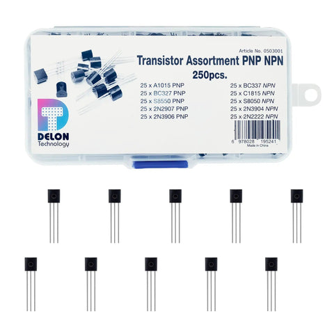 Transistor Assortment Kit 250 Pieces NPN PNP BJTs TO 92 Tinkerers For DIY Electronics Arduino Prototyping And Repair 10 Types