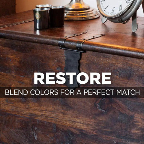 Wood Floor And Furniture Scratch Repair Kit With 4 Filler Sticks And 4 Touch Up Markers To Fix Scratches Chips And Dings Blend Colors To Match Finish Restores Worn Edges And Surfaces on wooden furniture table.