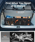 Foldable Car Trunk Organizer With Three Compartments And Six Mesh Pockets, Heavy Duty Storage For SUVs And Sedans