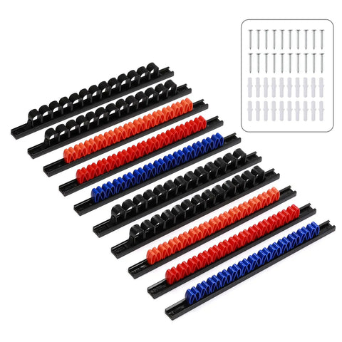 10 Piece Screwdriver And Wrench Organizer Wall Mount Hand Tool Holder With Clips Plastic Rail Tool Rack For Screwdrivers Wrenches Pliers And Small Tools