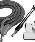 Central Vacuum Powerhead Kit With 35 Ft Pigtail Hose For Major Brand Inlets 14 Inch Wide Nozzle USA Made in gray and white
