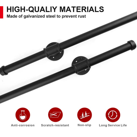 Rock Solid Five Foot Indoor Outdoor Stair Handrail Wall Mount Industrial Pipe Style Galvanized Steel Railing For Stairs And Steps Heavy Duty Grab Bar With Anti Corrosion Coating And 440 Lb Load Capacity made of galvanized steel to prevent rust.