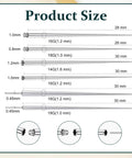 Stainless Steel Piercing Taper Grabber Tool Kit size chart showing various gauges for 16G and 18G flat back earrings and pins.