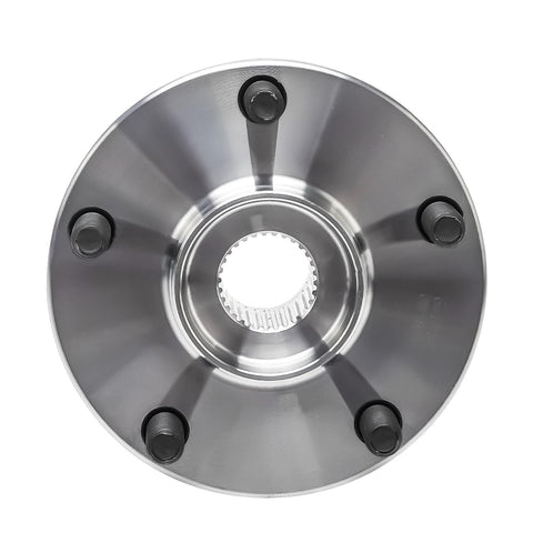 Front view of the Front Wheel Bearing Hubs Assembly Kit Pair For 2006 To 2018 Toyota RAV4, 2011 To 2016 Scion tC Manual, And 2016 To 2019 Toyota Mirai Replacement Front 5 Bolt ABS Hubs Set Ready To Install DIY Friendly