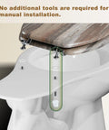 Round Wooden Toilet Seat heavy duty with Zinc Alloy Hinges, easy installation process shown, fits standard toilets.