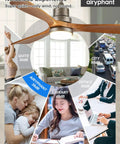 52 Inch Ceiling Fan With Light And Remote Control, 3 Blade Outdoor Wood Fan, noiseless in various environments