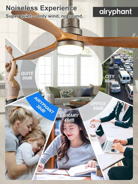 52 Inch Ceiling Fan With Light And Remote Control, 3 Blade Outdoor Wood Fan, noiseless in various environments