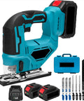20V Brushless Cordless Jig Saw With 4.0Ah Battery, Four Orbital Action, Heavy Duty Variable Speed LED Cut Line Light, Includes 12 Blades