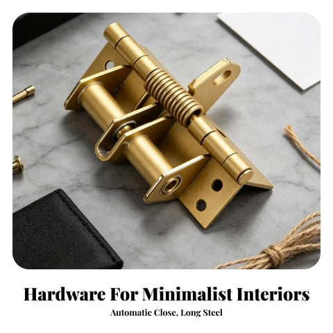 Automatic Concealed Self Closing Door Hinge With Heavy Duty Spring For Solid Wood Entryways, Gold Steel Finish on Marble Surface