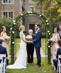 Wedding ceremony under Built Tough 7Ft Steel Garden Arbor With Side Trellis Rust Resistant Powder Coated Archway for Outdoor Decor