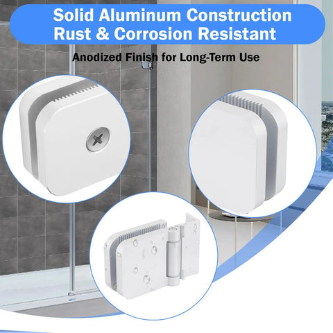 Close-up of Two Pack Replacement Glass Shower Door Hinges For One Quarter Inch Thick Doors, Frameless Style, aluminum details
