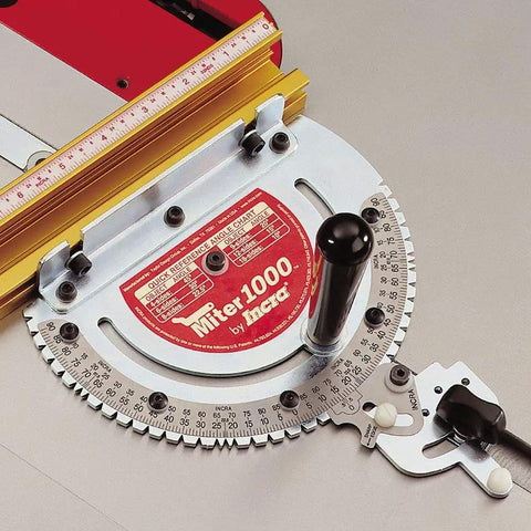 Miter Gauge For Table Saw With Laser Cut Protractor Head, Gold Anodized Track Fence, Zero Side Play, and Precision 5 Degree Indexed Stops