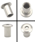 Hella Sturdy M8 X 18mm Barrel Nuts With Hex Socket Cap Design And Heavy Duty Iron Insert Rivets Built For Furniture DIY Projects Featuring A Knockout 20 Pack Hardware Kit With Classic Silver Finish, close-up view.