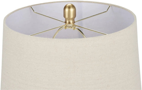 Beige linen shade top view of Rustic Farmhouse Ceramic Table Lamp With Beige Linen Shade, Gray Brown Earth Tones, Hand Finished Vintage Look