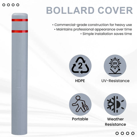 Built Like A Tank Hdpe Bollard Cover 5 X 46 Inch Grey Push On Post Sleeve with Reflective Collars and Weather Resistance