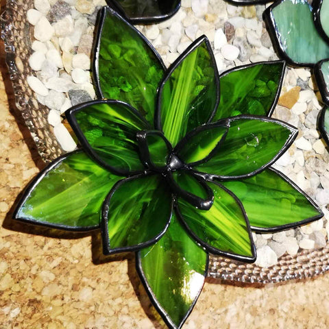 Stained Glass Soldering Jig 4 Layer Flower Mold Set For Succulent Glass Art Six Petal Shape Mold with green glass petals