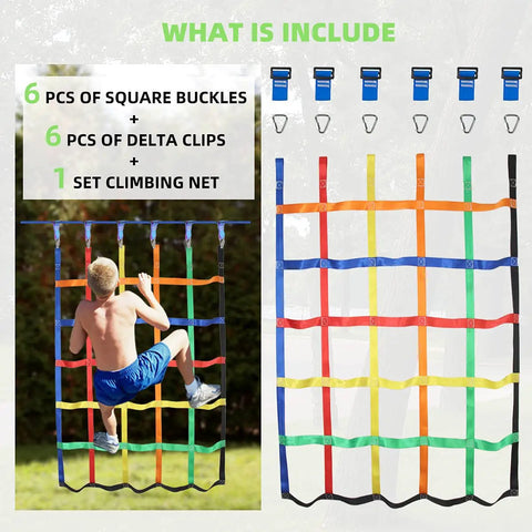 Child climbing Durable Outdoor Climbing Net For Kids With Rope Ladder Add On Perfect For Ninja Warrior Obstacle Courses Backyard Jungle Gyms Slacklines And Playground Play Builds Confidence And Active Fun For Active Kids