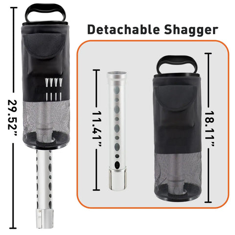 Durable Aluminum Golf Ball Retriever With Shag Tube And Detachable Collector in black and silver 29.52 inches tall