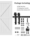 42 Inch By 84 Inch Sliding Barn Door Kit With 7 Ft Hardware Track Included Heavy Duty Water Resistant Anti Scratch White MDF Wood Door DIY Friendly Easy Install K Frame with packaging contents shown