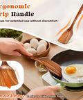 Cooking egg with Two Pack Acacia Wood Spatulas Set With Solid And Slotted Turners Long Handle Flat Frying Spatulas.