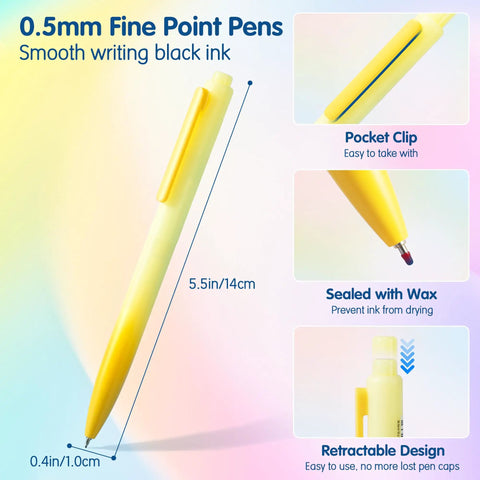 Gel Pen Set 0.5mm Quick-Drying Black Ink With Naturally Scented Fruity Ink, yellow gradient barrel with pocket clip