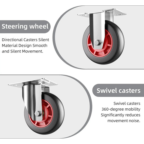 Foldable Push Cart Dolly With 560 Lb Capacity, Heavy Duty Moving Platform Hand Truck with red swivel and fixed wheels.