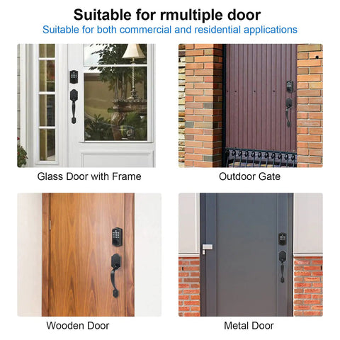 Keyless Entry Door Lock With Keypad And Handle Set on various doors for front door, auto lock, matte black, digital password pad
