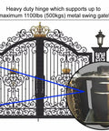 Heavy Duty Weld On Gate Hinges Pair With Sealed Bearings Built Tough Adjustable Yoke Pivot For Large Iron And Steel Gates Support Up To 1100lbs Per Pair Easy Install For Driveways And Security Gates, black metal swing gate hinge close-up