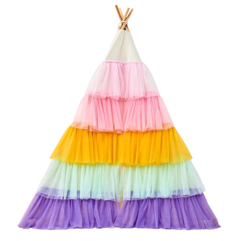 Kids Teepee Tent Indoor Playhouse With Star Lights And Rainbow Gauze Tulle Foldable Princess Style Play Tent For Girls