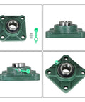1 Inch Bore Flange Mounted Bearing Unit With 4 Bolt Base And Flanged Spherical Outer Race For Precise 1 Inch Shaft Fit, set of four views