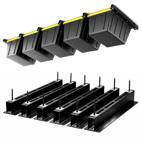 Rugged Overhead Garage Storage Rack Set 6 Pack 17 Inch Adjustable Tote Racks For 27 Gallon Totes Ceiling Mount Hanging Bin Rails