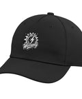 I Am The Warranty Shirt Style Hat With Mechanical Gear And Gauge Adjustable Baseball Cap in black with logo design.