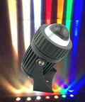 Long‑Throw LED Floodlight, Outdoor Wall Spotlight(Green 5w) with a shiny dome lens projecting colorful light beams.