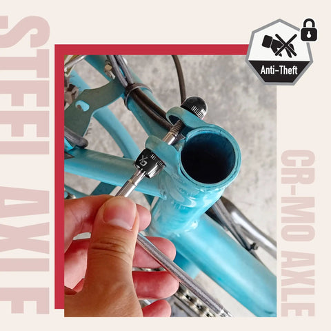 Installing Tamper Resistant Seatpost Lock For Bikes With 7 Lobe Security Key And Alloy Locking Bolt on a bicycle frame.