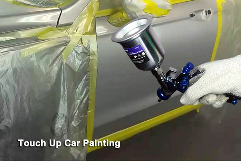 Premium Hvlp Air Spray Gun For Auto Touch Up Paint And Car Detail Work With Four Point Two Oz Cup Stainless Steel Needle Ultra Fast Spot Repair Kit For Showroom Shine in use for touch up painting.