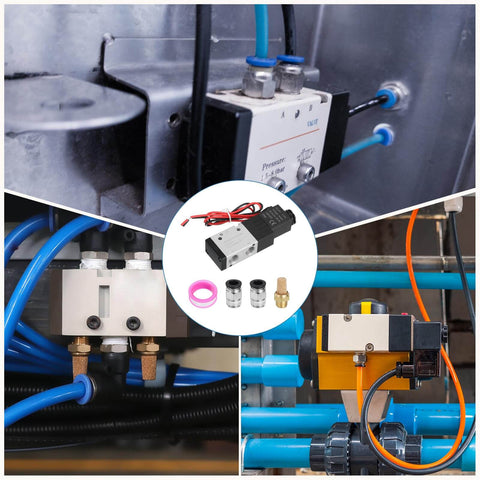 One Eighth Inch Pneumatic Valve 12V DC 3 Way 2 Position Electric Air Solenoid Valve With Manual Control in industrial machinery setup