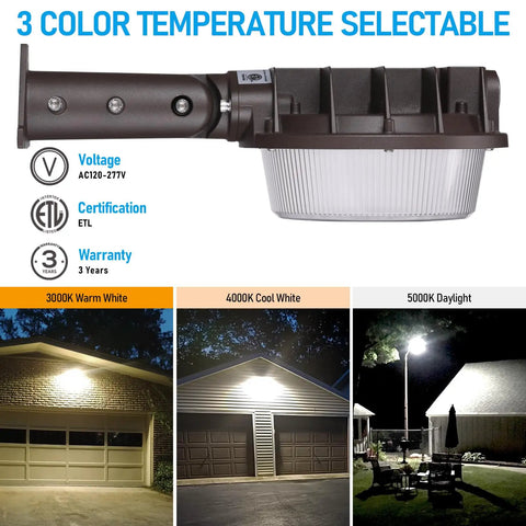 3CCT LED Barn Light With Dusk To Dawn Photocell, outdoor security flood light on house, garage, and yard, 3 color temps