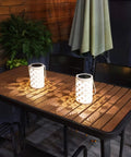 Solar Powered Outdoor Lanterns Waterproof White Table Lanterns Set Of 2 For Outdoor Use Hanging LED Lights illuminating table