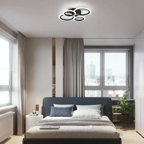 Modern LED Flush Mount Ceiling Light With Four Black Rings Sleek Close To Ceiling Fixture For Kitchen Bedroom Living Room Or Laundry Room 4000K Neutral White Non Dimmable
