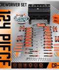 All In One 124-Piece Magnetic Screwdriver Set With Plastic Racking, Precision Drivers, Magnetizer And Demagnetizer displayed
